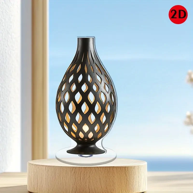 2D Flat Rotating Acrylic Table Lamp with Teardrop Base & Intricate Oval Pattern  Stylish Cordless Design for Ambient Lighting, Perfect for Home Dcor, Holiday & Party Decoration