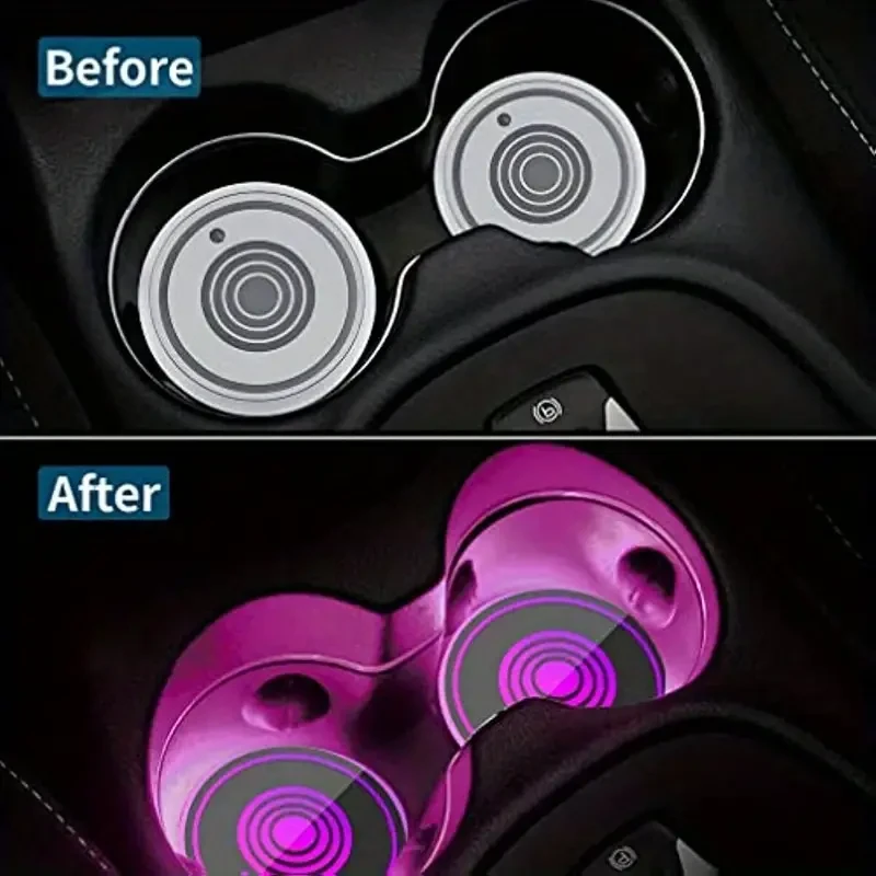 LED Car Cup Holder Lights - 7 Color Variations, USB Charging Pads & Coasters