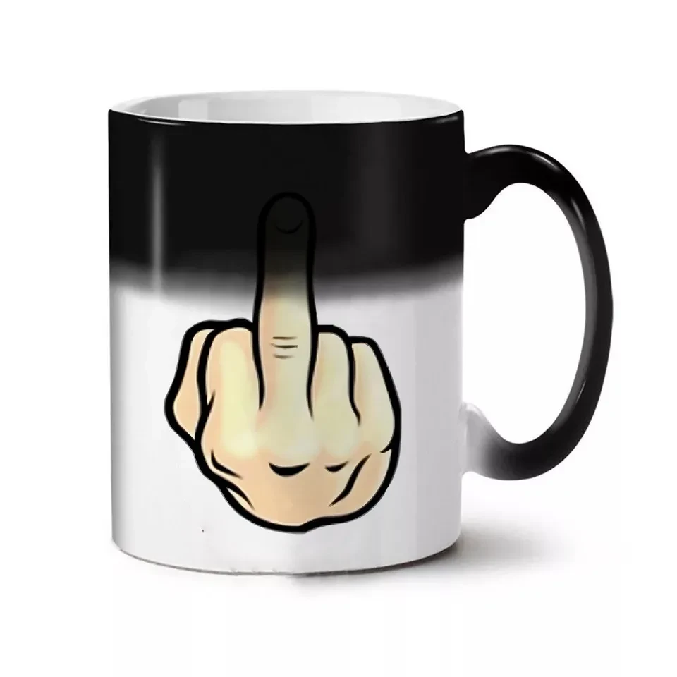 Creative Middle Finger Color Changing Mug Ceramic Thermal Gradient Temperature Sensing