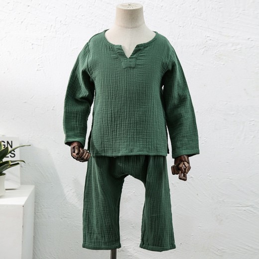 Children's Crepe Cotton Home Wear Suit Solid Color Two-piece Set