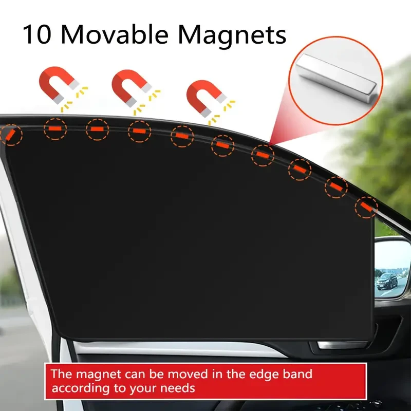 4-Piece Magnetic Car Side Window Sun Shades - Adjustable Roll-Up, UV Protection & Privacy