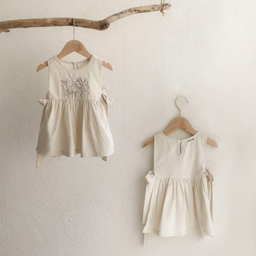 Embroidered Butterfly Lace-up Skirt Sleeveless Sling Dress