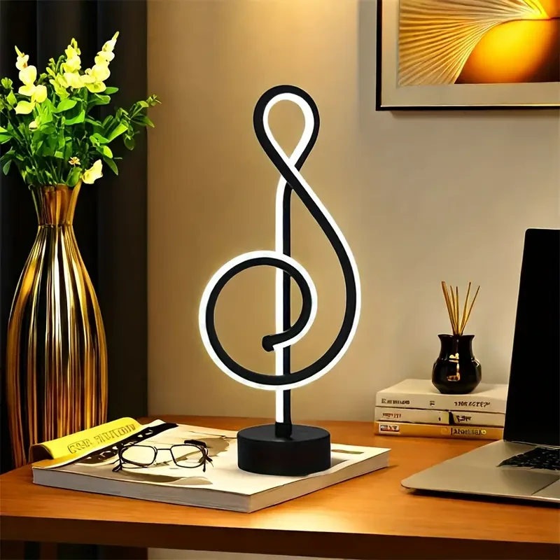 1pc LED Musical Note Table Lamp - Modern Simple Bedroom Bedside Warm Romantic Creative Decorative Table Lamp - Perfect Christmas & Birthday Gift