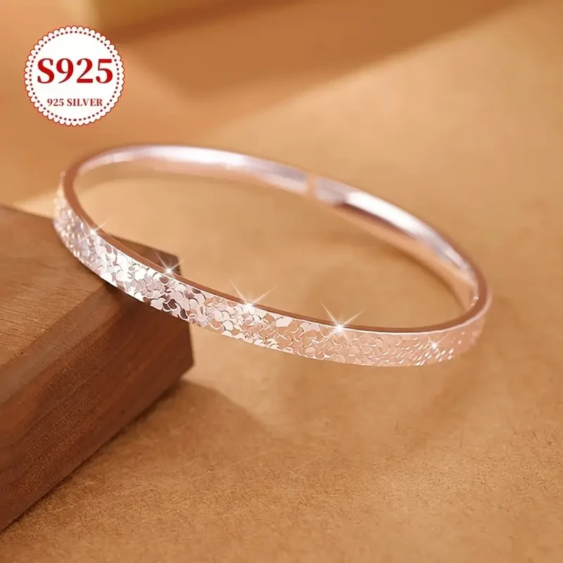 Elegant 925 Silver Bangle Bracelet  Sleek & Polished with Textured Detailing, Perfect for Everyday Wear and Special Occasions