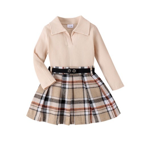 Autumn And Winter Girls Suit Medium And Small Long Sleeve Pleated Skirt