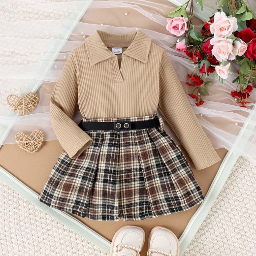 Autumn And Winter Girls Suit Medium And Small Long Sleeve Pleated Skirt
