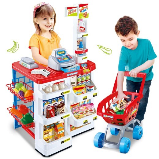 Cross-border Children's Simulation Supermarket Table Shopping Cart Playhouse Set Scan Credit Card Shopping Cashier Supermarket Toys