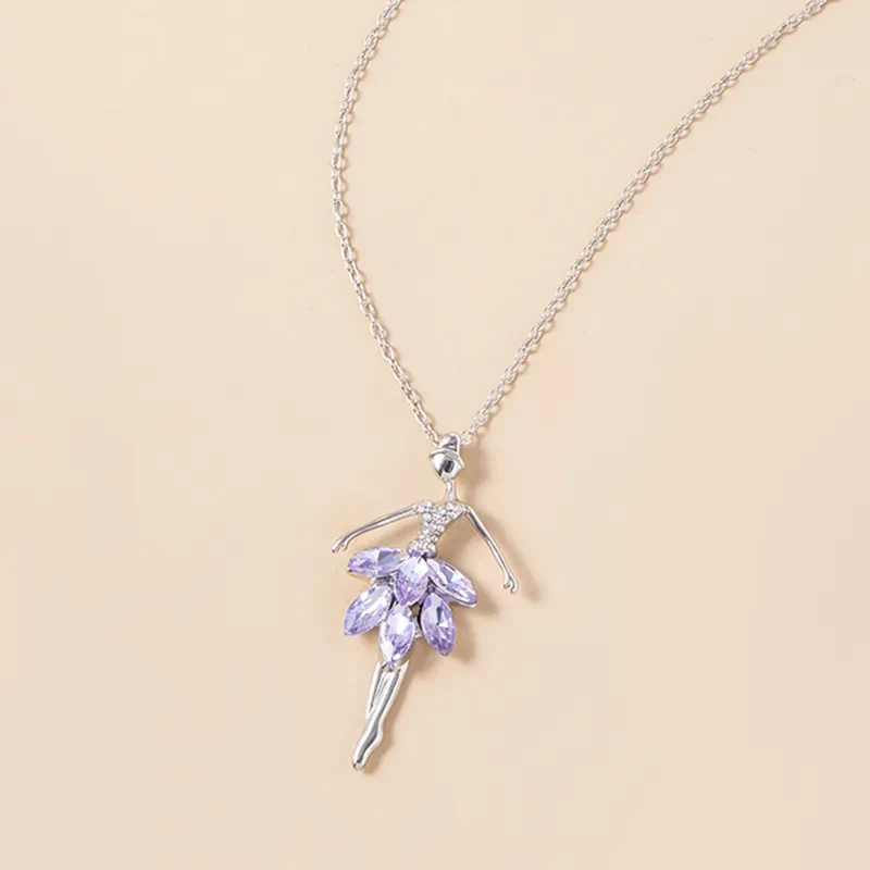 Purple Crystal Ballet Girl Pendant Necklace