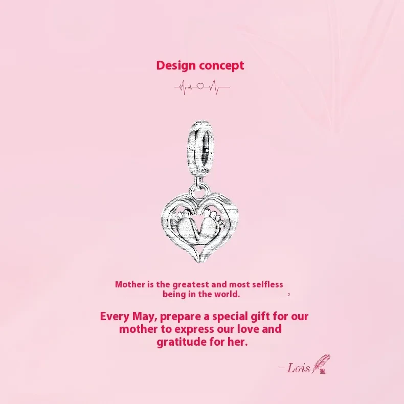 Guardian Pendant 925 Silver Creative Heart Footprints Beaded