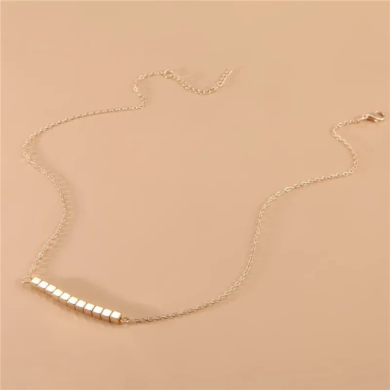 Geometric Square Block Beaded Pendant Necklace