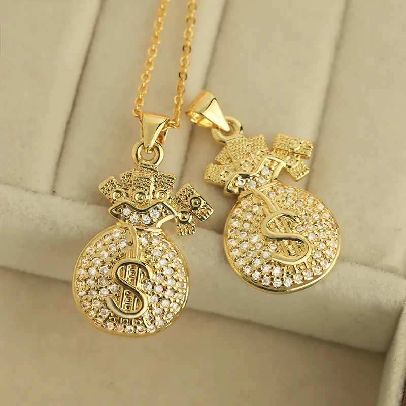 Inlaid Zircon Lucky New Year Wallet Copper Plated Pendant