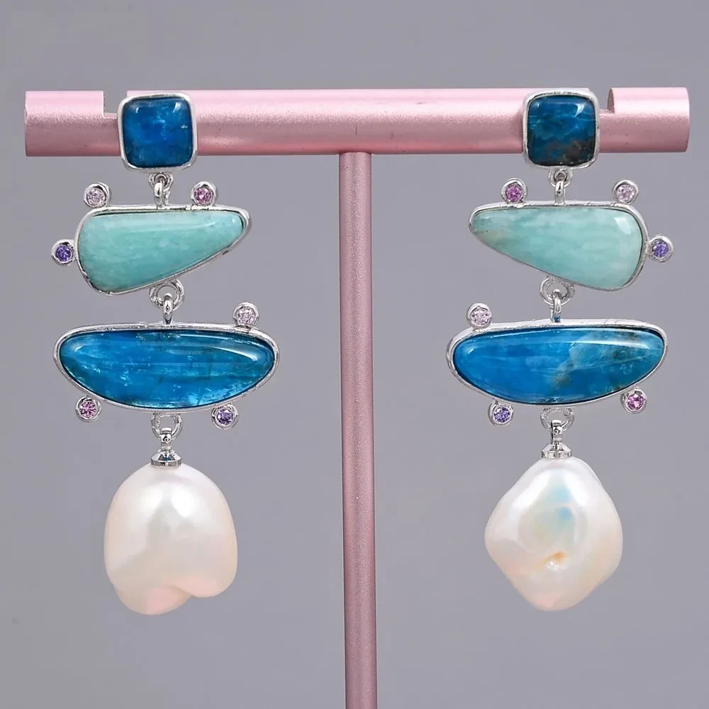 Pearl Earrings Blue Apatite Turquoise Pendant