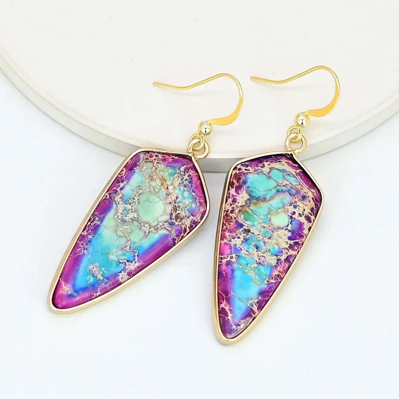 European And American Pointed Edge Blue Angle Gold And Silver Earrings