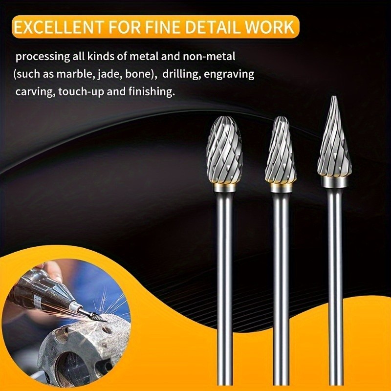 10pcs Tungsten Steel Burrs Set Versatile Carving, Engraving, and Polishing Tool for Wood, Metal, and Stone No Assembly Required!