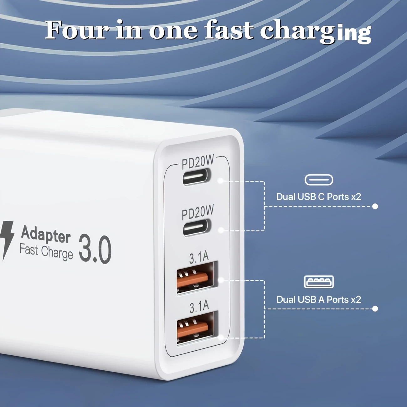 36W 4-Port Fast Charging USB C Wall Charger Block