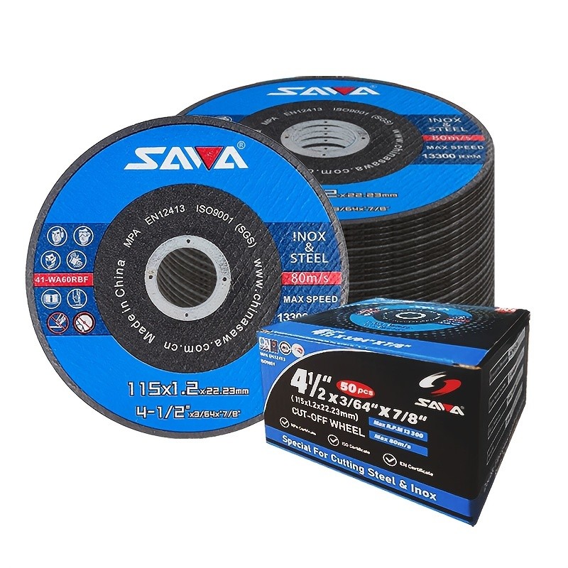 Value Pack of 50pcs SAWA Cut Off Wheels 4-1/2" x 3/64" x 7/8" Cutting Discs for Metal and Stainless Steel General Purpose Metal Cutting Discs