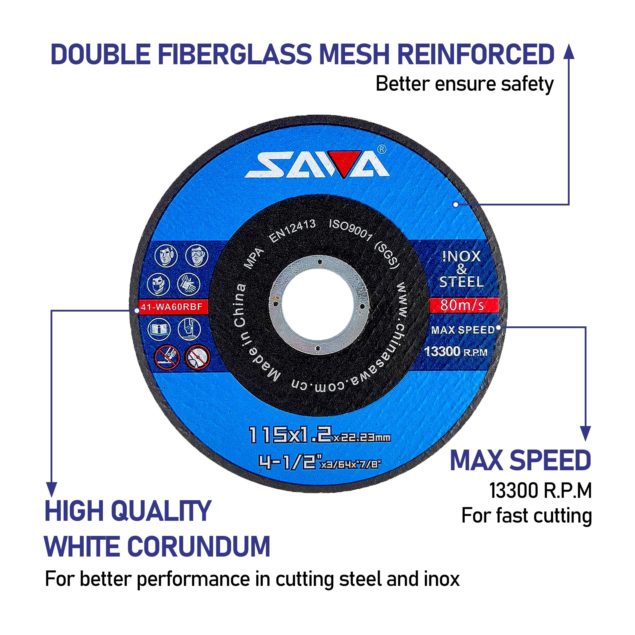 Value Pack of 50pcs SAWA Cut Off Wheels 4-1/2" x 3/64" x 7/8" Cutting Discs for Metal and Stainless Steel General Purpose Metal Cutting Discs