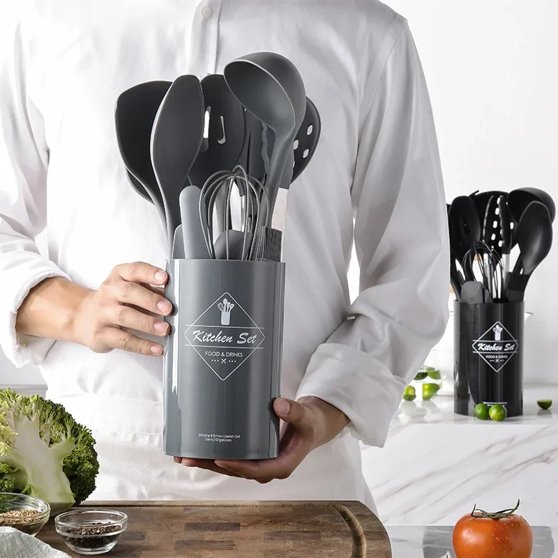 14-Piece Silicone Kitchenware With Stainless Steel Handle