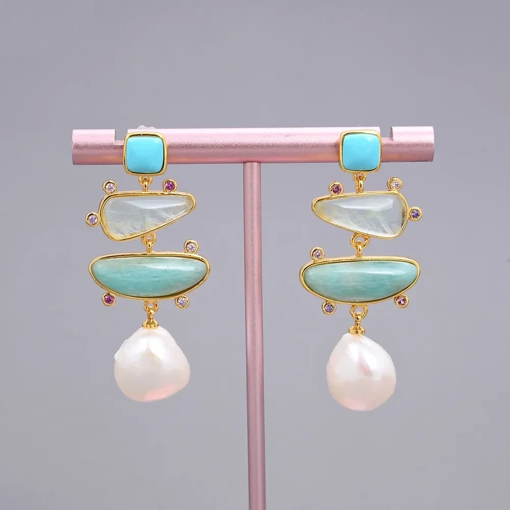 White Pearl Blue Turquoise Turquoise Stud Earrings