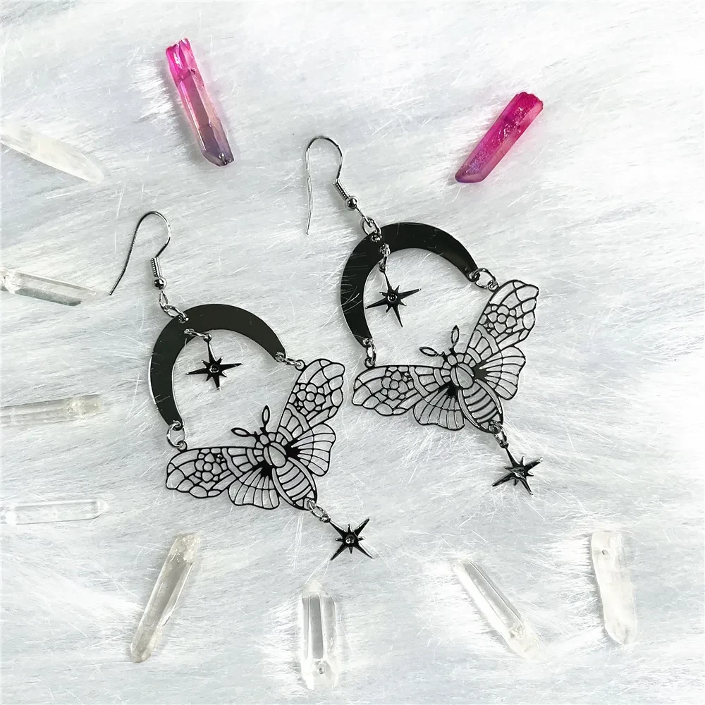 Women's Moth Moon Star Earrings