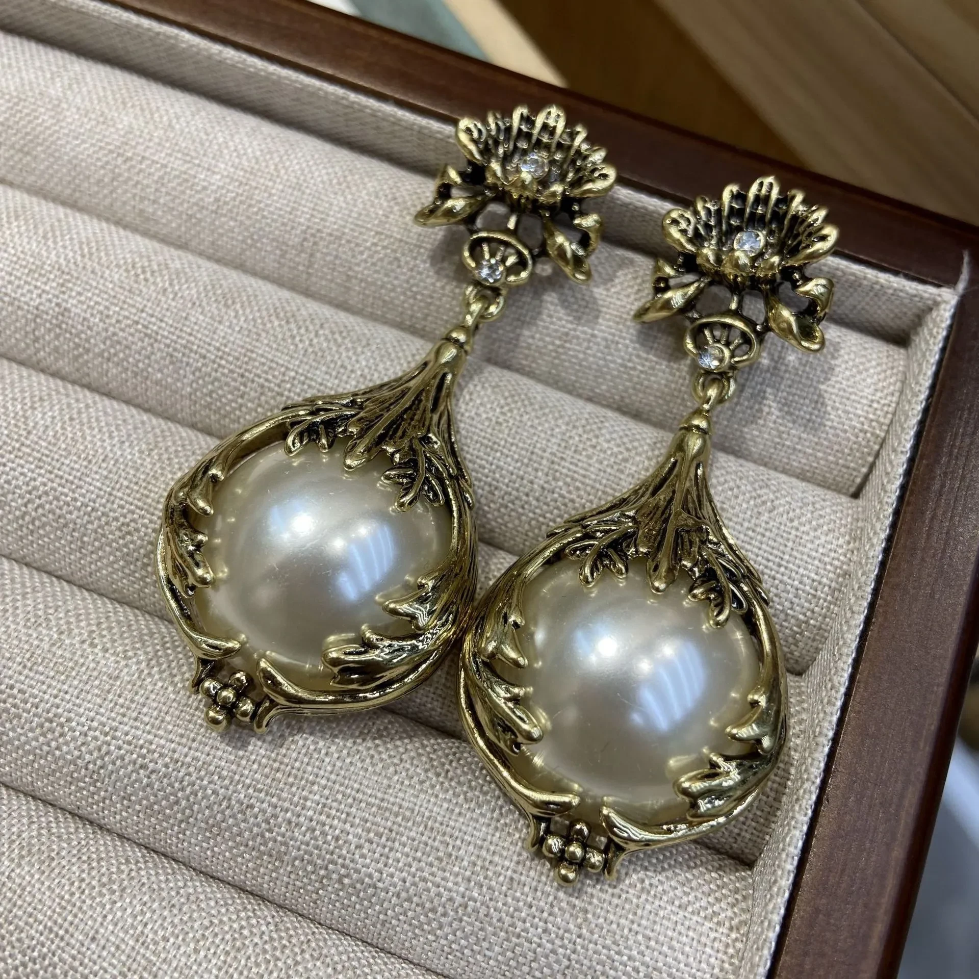 Mid-ancient Vintage Baroque Pearl Rose Earrings