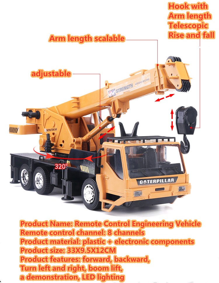 Wireless remote control truck crane toy Rechargeable remote control lift simulation crane child toy model
