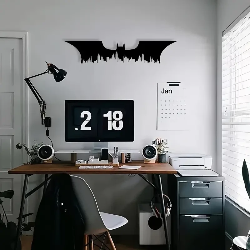 Modern Bat Silhouette Metal Wall Sculpture - Superhero City Design Wall Art