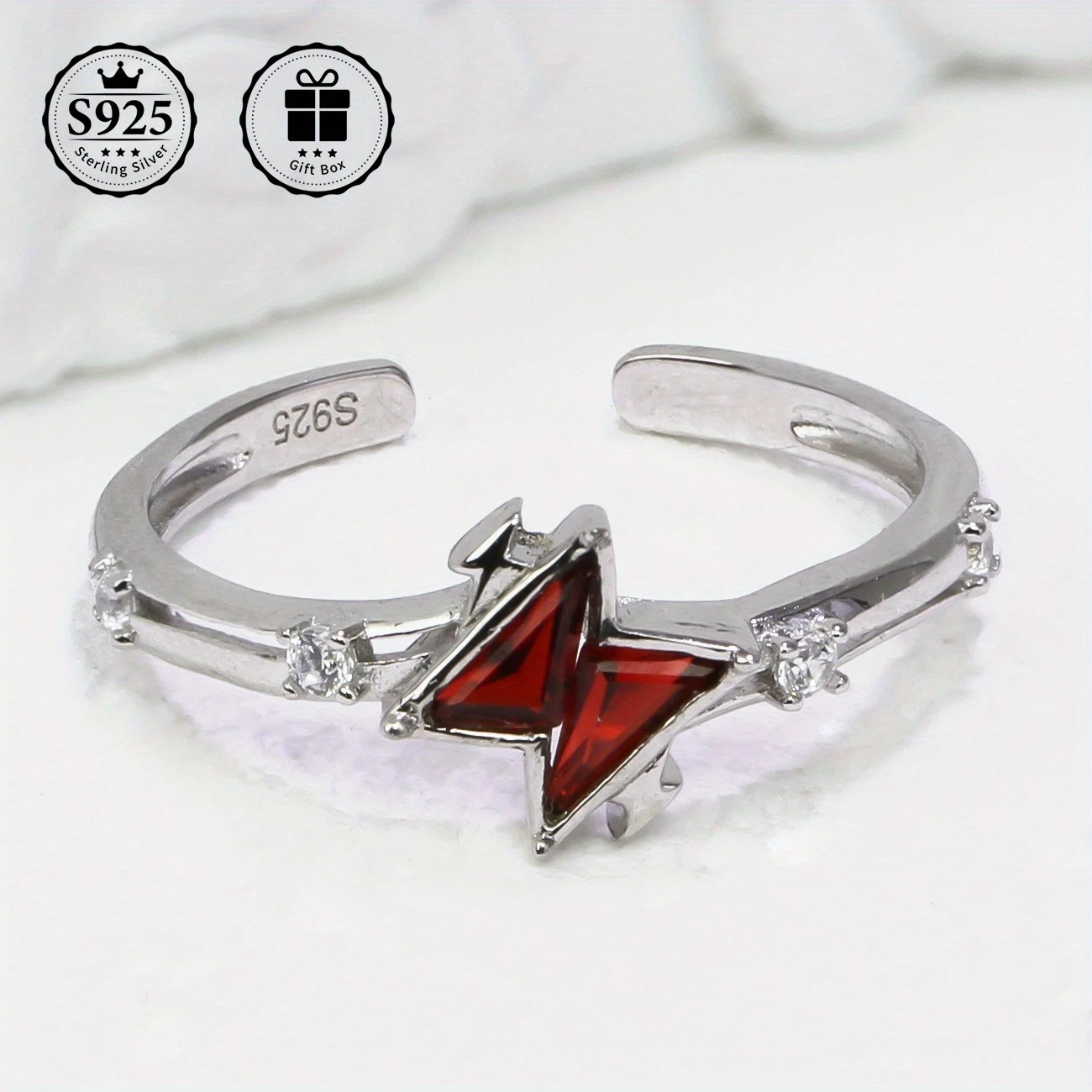 Adjustable S925 Silvery Ring with Elegant Blue Triangle Zirconia Faux Gemstones  Perfect for Engagement, Weddings, Gifts, and Everyday Elegance