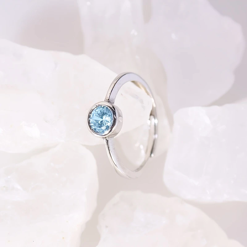 Sterling Silvery Charm Ring with Sparkling Blue Zirconia Elegant Design for Women, Perfect for Daily Wear and Special Occasions
