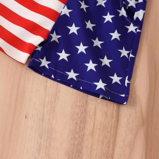 Summer Boys' Independent Japanese Star Stripe Single-breasted Short Sleeve Shorts Suit