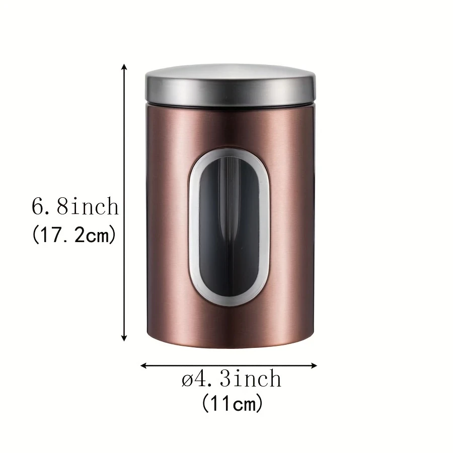 Set of Three Clear Copper Stainless Steel Airtight Containers with Visible Capacity Windows  The Perfect Storage Solution for Your Kitchen