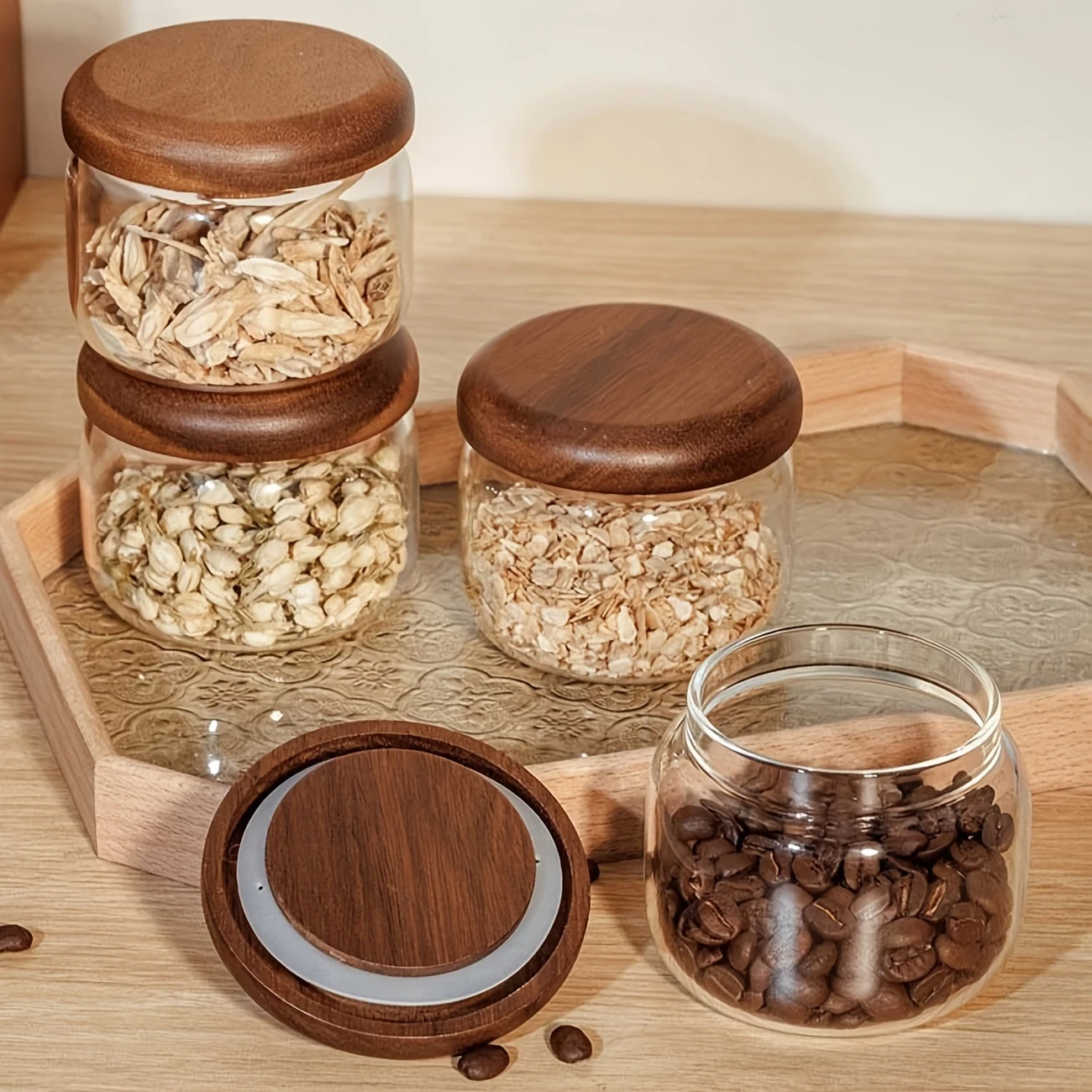 4 Small Glass Storage Jars with Airtight Lid Perfect for Kitchen & Dining Room Organization