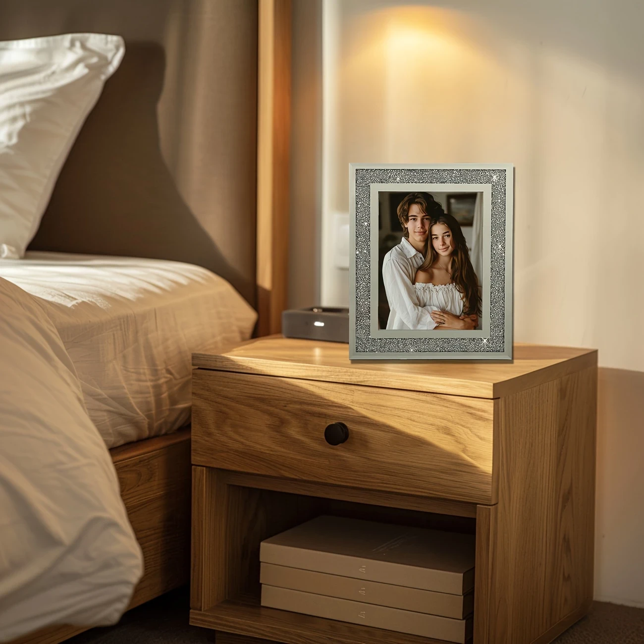 Glam Crystal Glass Diamond Silver Mirror Picture Frames Set Elegant Display for Your Cherished Moments