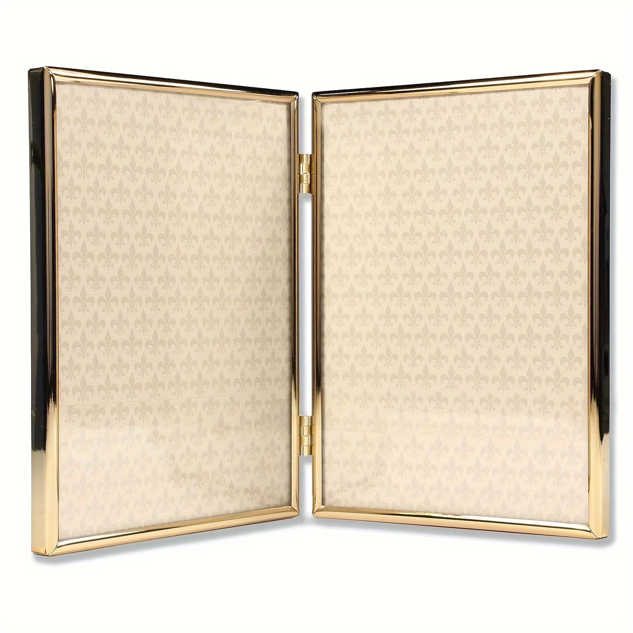 Picture Frame Double Hinged Gold Metal Thin Edge Frame with High Definition Glass Front  Folding Frames Stand Vertically on Tabletop for Portraits & Landscapes