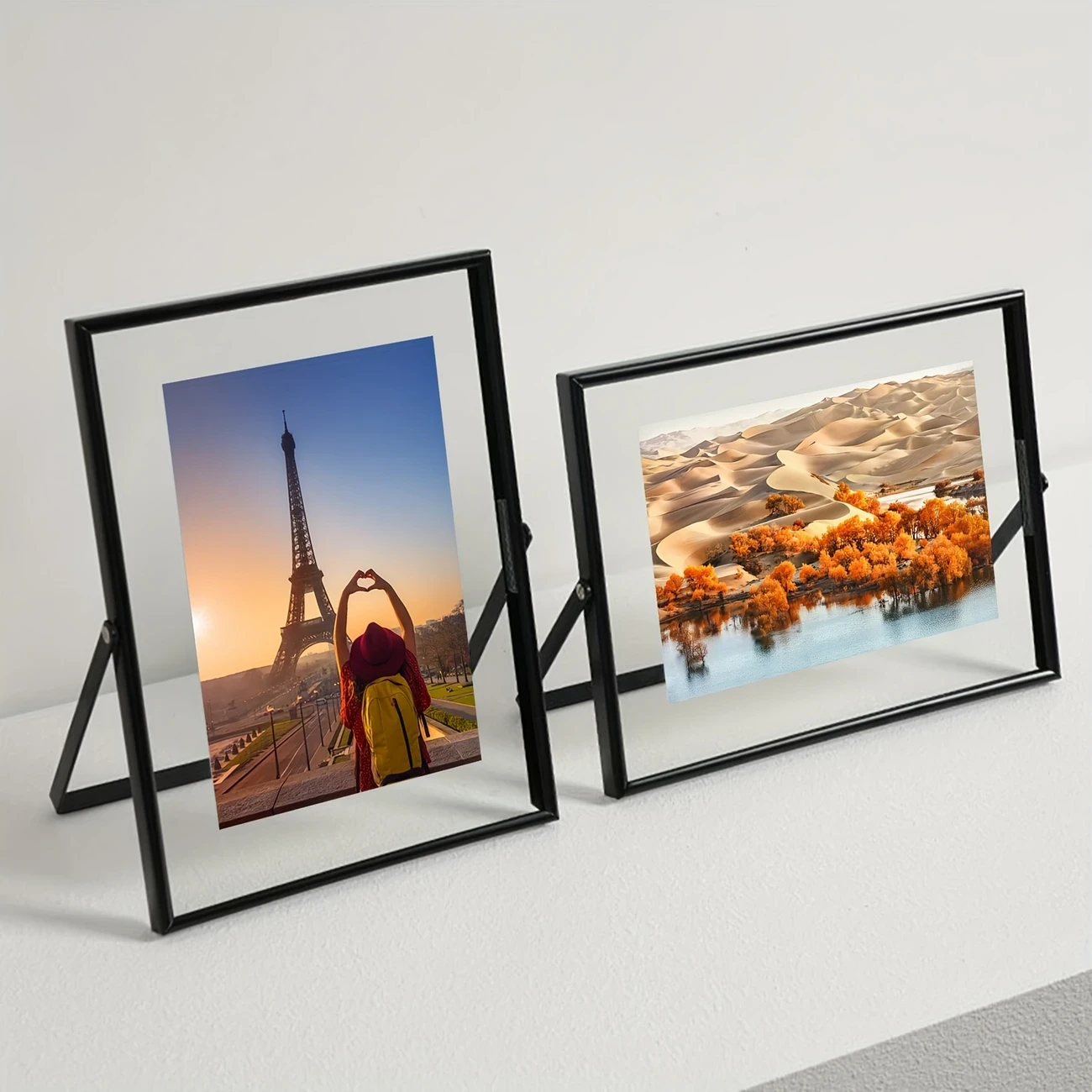 1pc Minimally Modern Style Metal Frame with Glass  Double-layer High Transparency Genuine Glass, Coated Anti-Rust Metal Frame, Suspended Display Effect Narrow Edge Picture Frame (Picture Core Randomly)