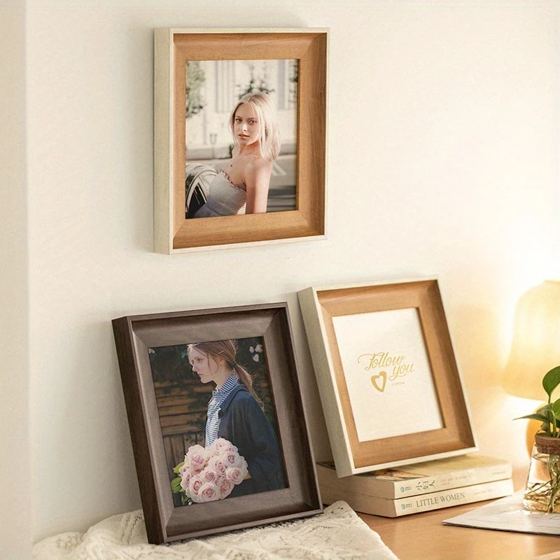 American Vintage Square A4 Photo Frame  Rustic Wood Wall Art with Clear Glass Panel, Multi-Photo Display for Home Dcor, Perfect for Mother's Day Gift, Family Memories