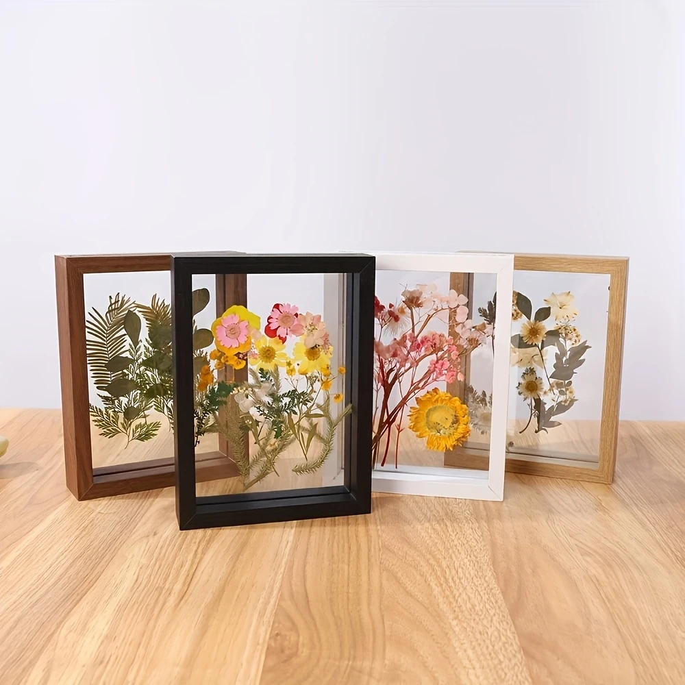 Wooden Double-Sided Frame  Transparent Glass for Desktop Display of Plant Leaf Specimen, A4 Paper Cutting, DIY Painting