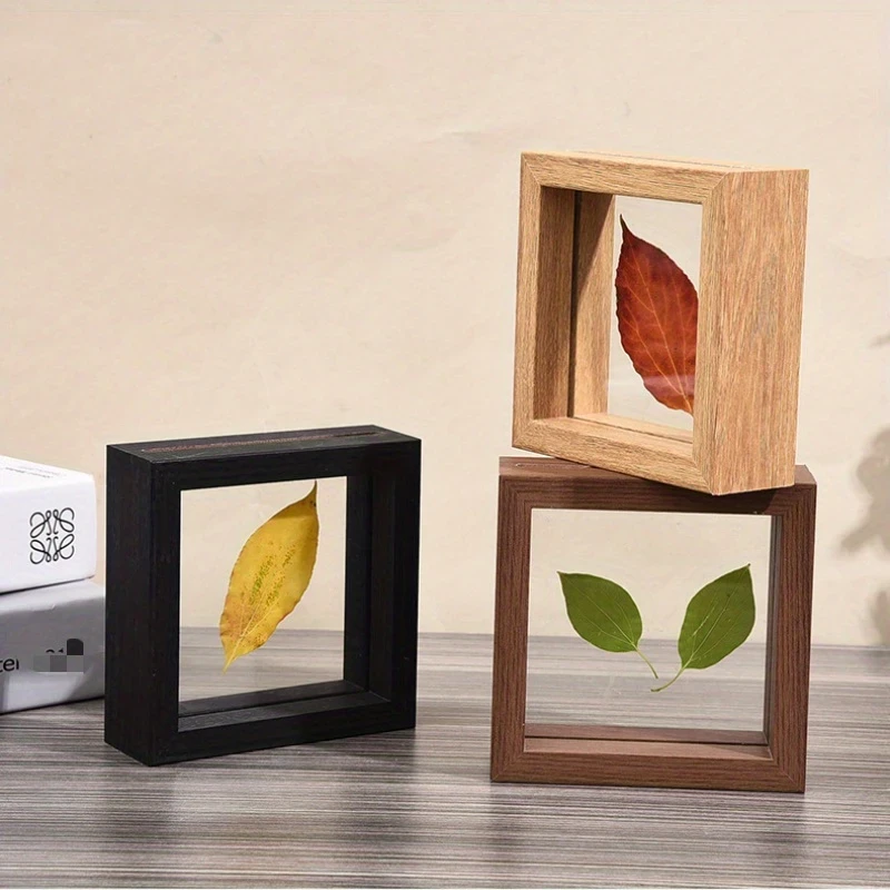 3pcs Wood Creative Double-Sided Glass Plant Specimen Photo Frame  New Chinese Stereo Frame, Transparent Wood Photo Frame for Artistic Display
