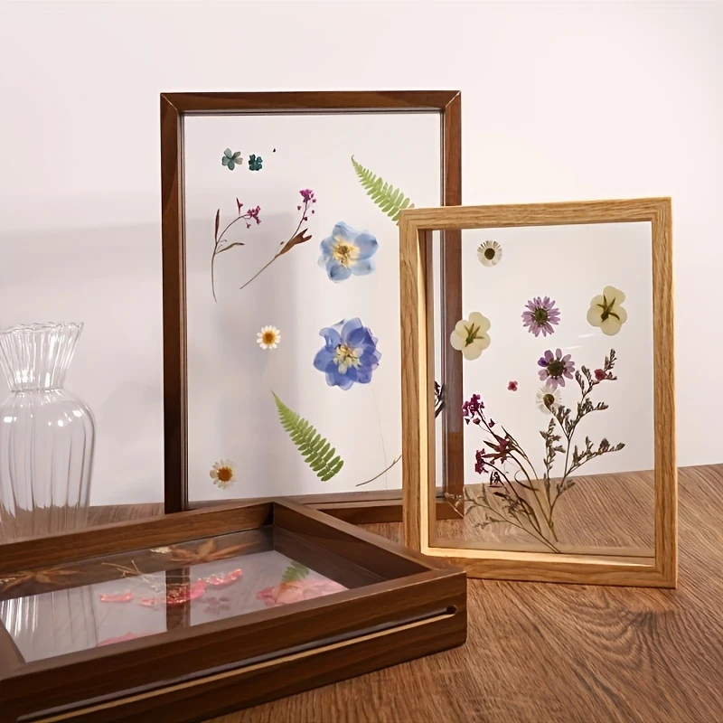 3pcs 6inch Brown Creative Wooden DIY Pressed Flower Tree Leaf Specimen Frames  Transparent Glass, Classic Oblong Vertical Wooden Frame with Mounting for Family Photos, Birthday & Christmas Gifts, Collecting Memorable Moments