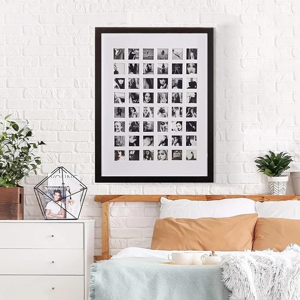 Photo Frame Collage  Customizable 48-Photo Picture Frame  Solid Wood & HD Glass Vertical Oblong Casual Frame, Perfect for Mother's Day, Anniversaries & Home Decor