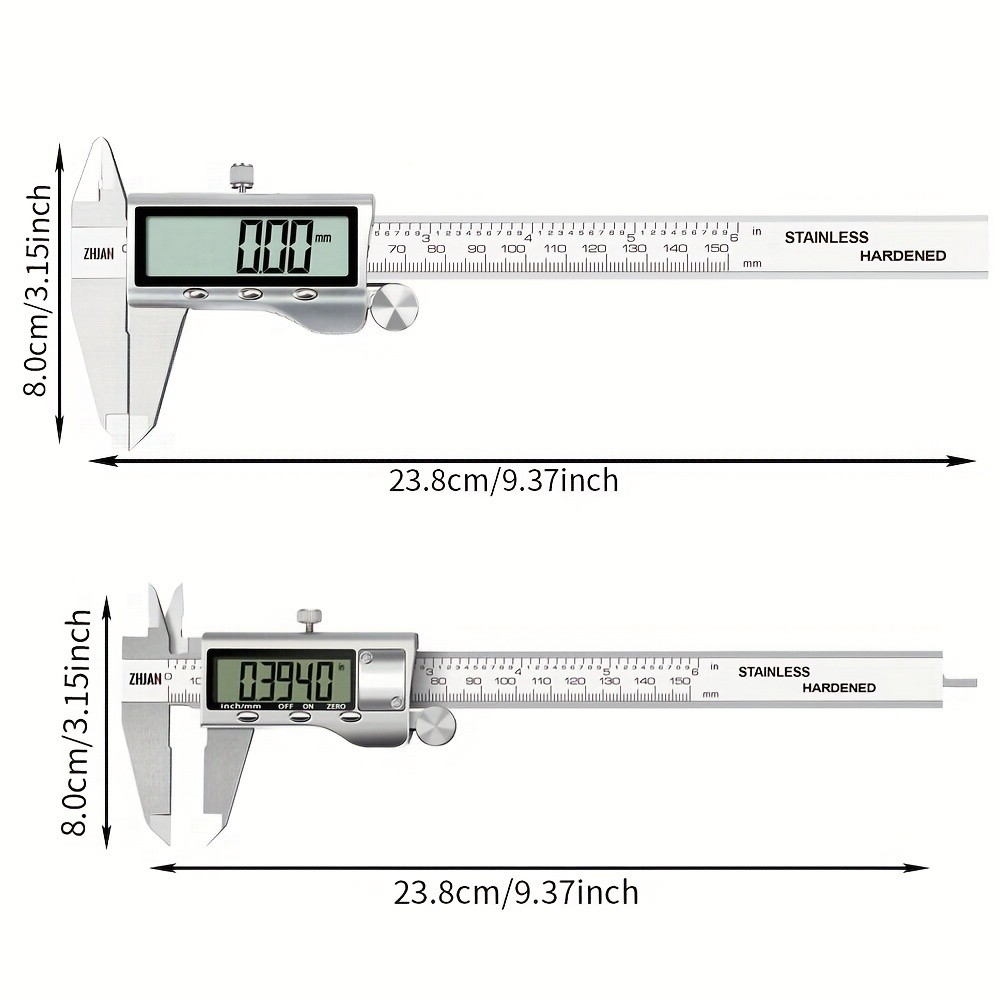 Stainless Steel Digital Caliper with Large LCD Screen and Automatic Closing Function - Measures in Inches and Millimeters (6 Inches /150 Mm) - Accurate and Easy to Use