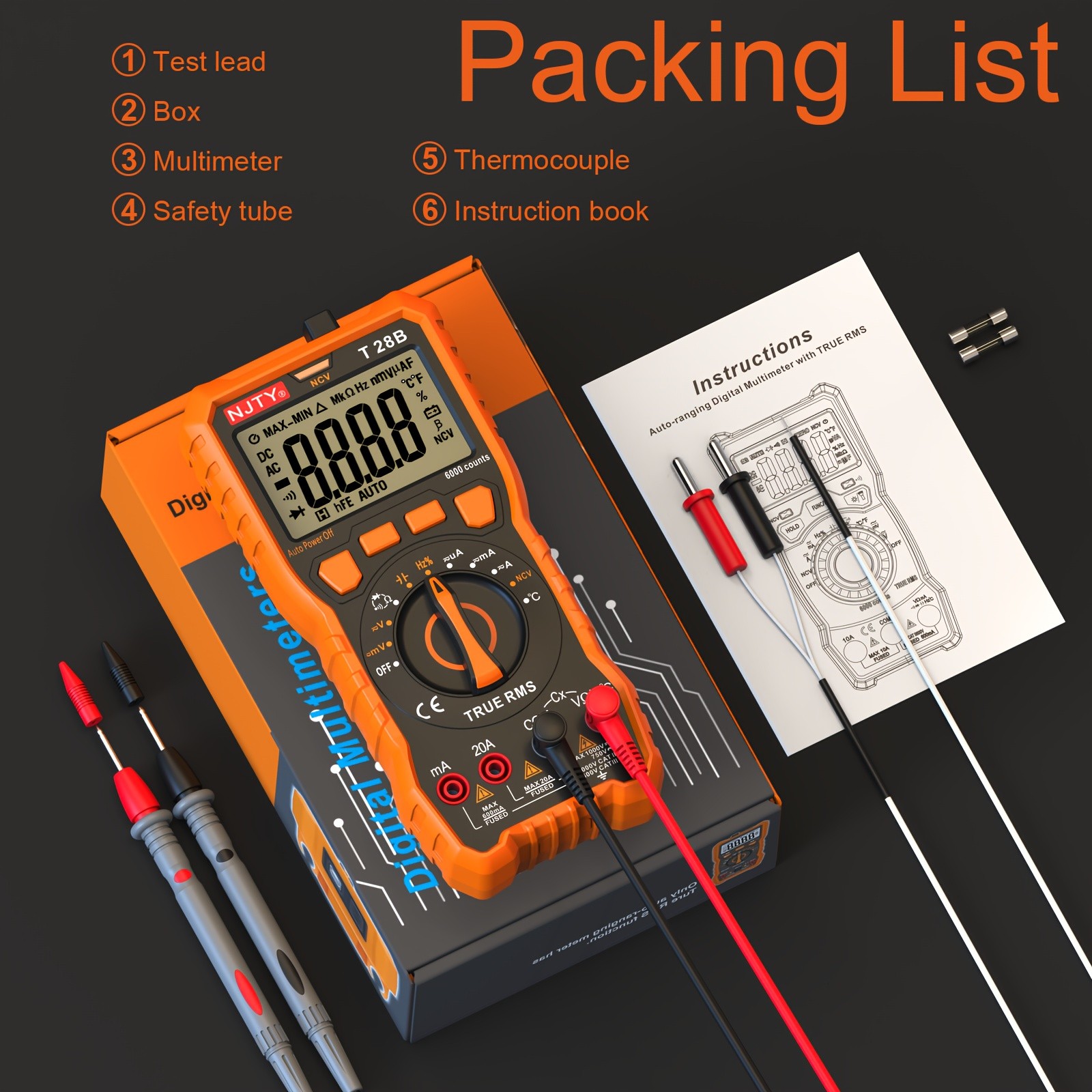 TRMS Digital Multimeter - Measures Voltage, Current, Resistance, Diodes, Continuity, Duty-Cycle, Capacitance, and Temperature - Ideal for Automotive Use