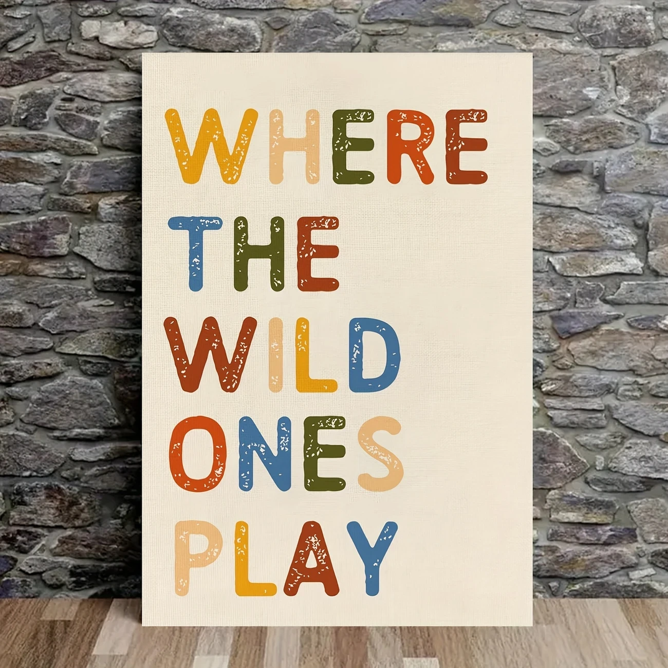 1pc Frameless Kids Playroom Wall Art Poster - "WHERE THE WILD ONES PLAY" Canvas Print