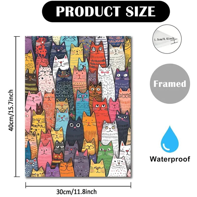 1pc Cartoon Cat Canvas Wall Art with Wooden Frame