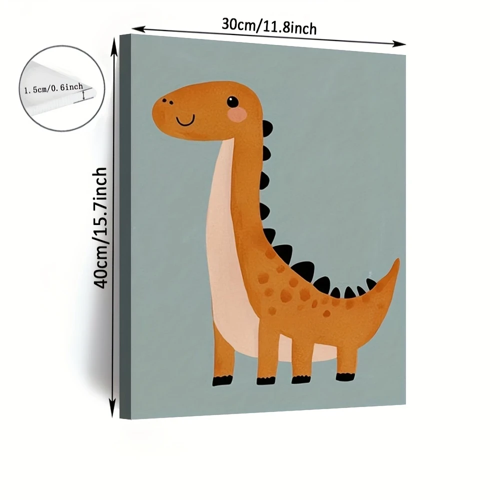 1pc Whimsical Orange Giraffe-Dinosaur Canvas Wall Art - Playful Nursery Decor