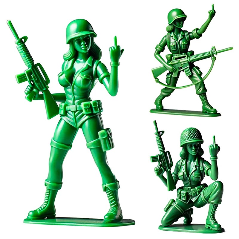 Humorous Female Green Soldier Funny Green Woman Statue