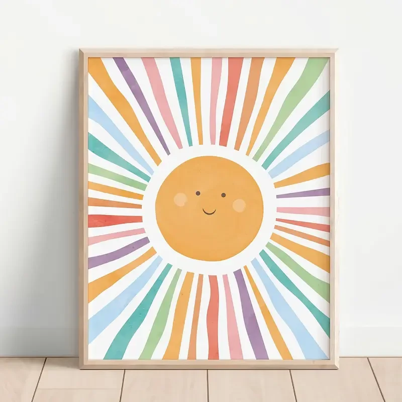 Smiling Sun Watercolor Wall Art Print  A Bright and Cheerful Addition to Your Childs Room