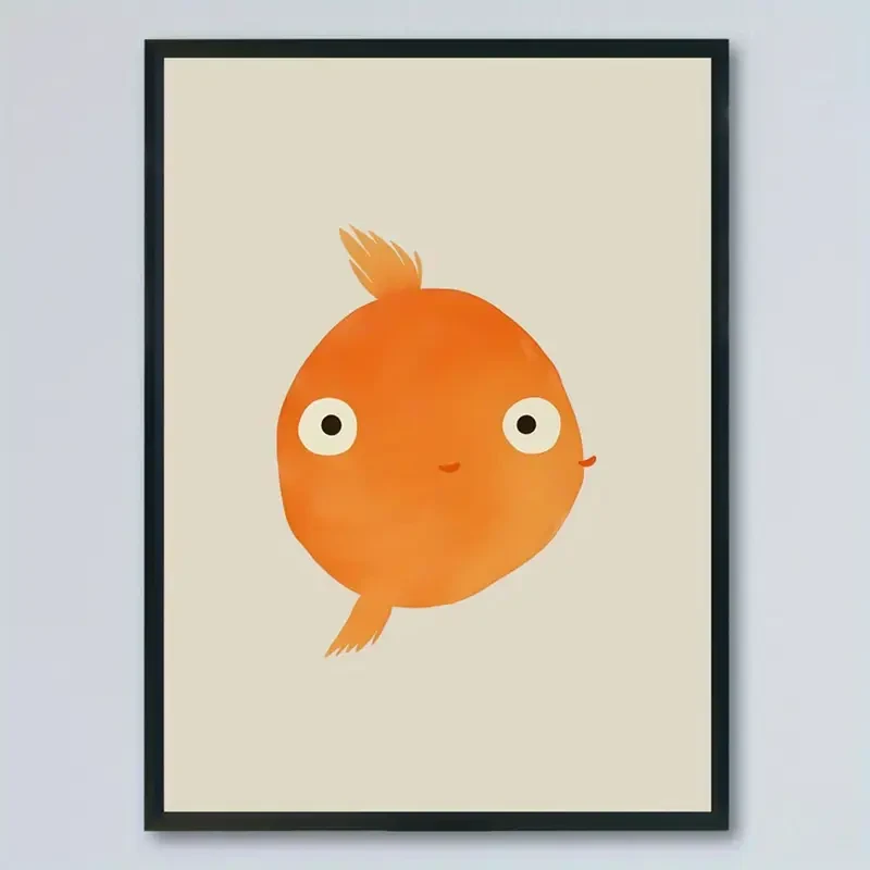 Goldfish Cartoon Art Print Poster  Frameless Canvas Wall Art for Stylish Home Decor
