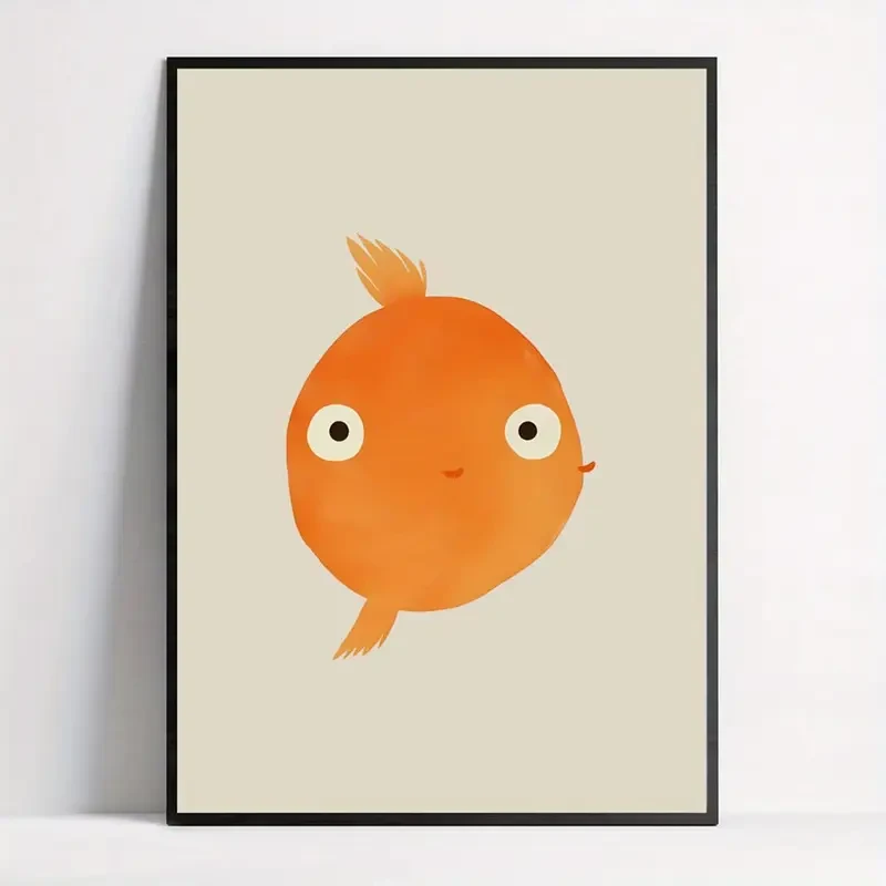 Goldfish Cartoon Art Print Poster  Frameless Canvas Wall Art for Stylish Home Decor