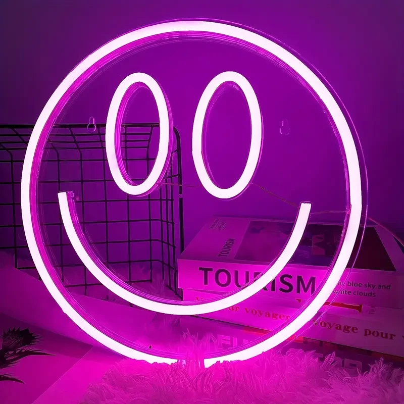 Yellow Smile Face Neon Sign  LED Neon Light Wall Decor for Kids Rooms, Bedrooms, and Parties